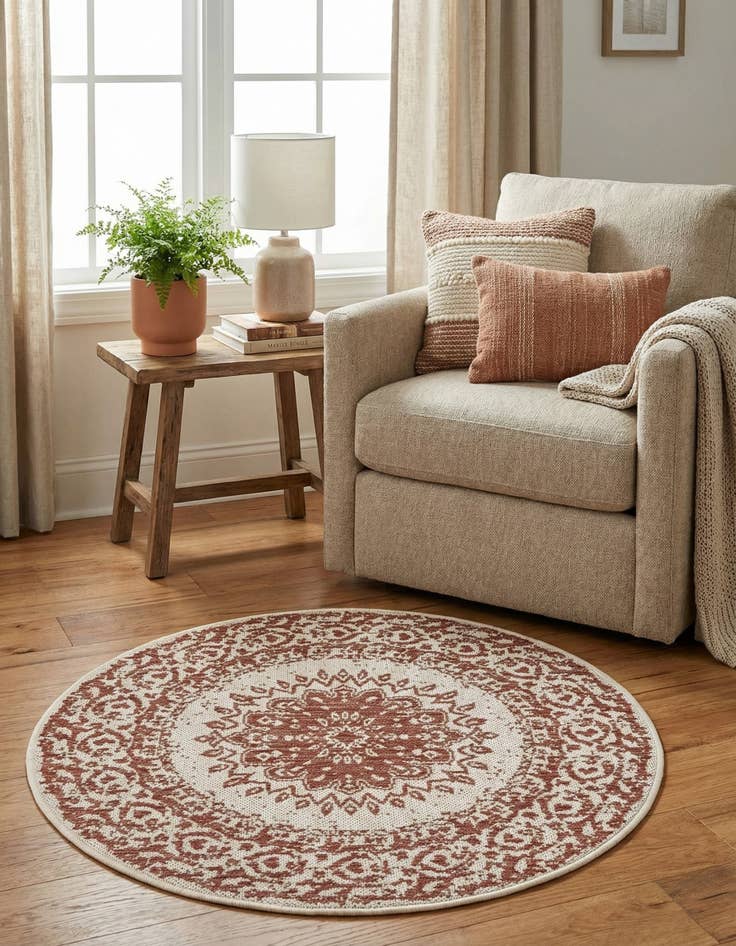 Detail image of 3' x 3' Easy-Clean Traditional Indoor / Outdoor Round Rug