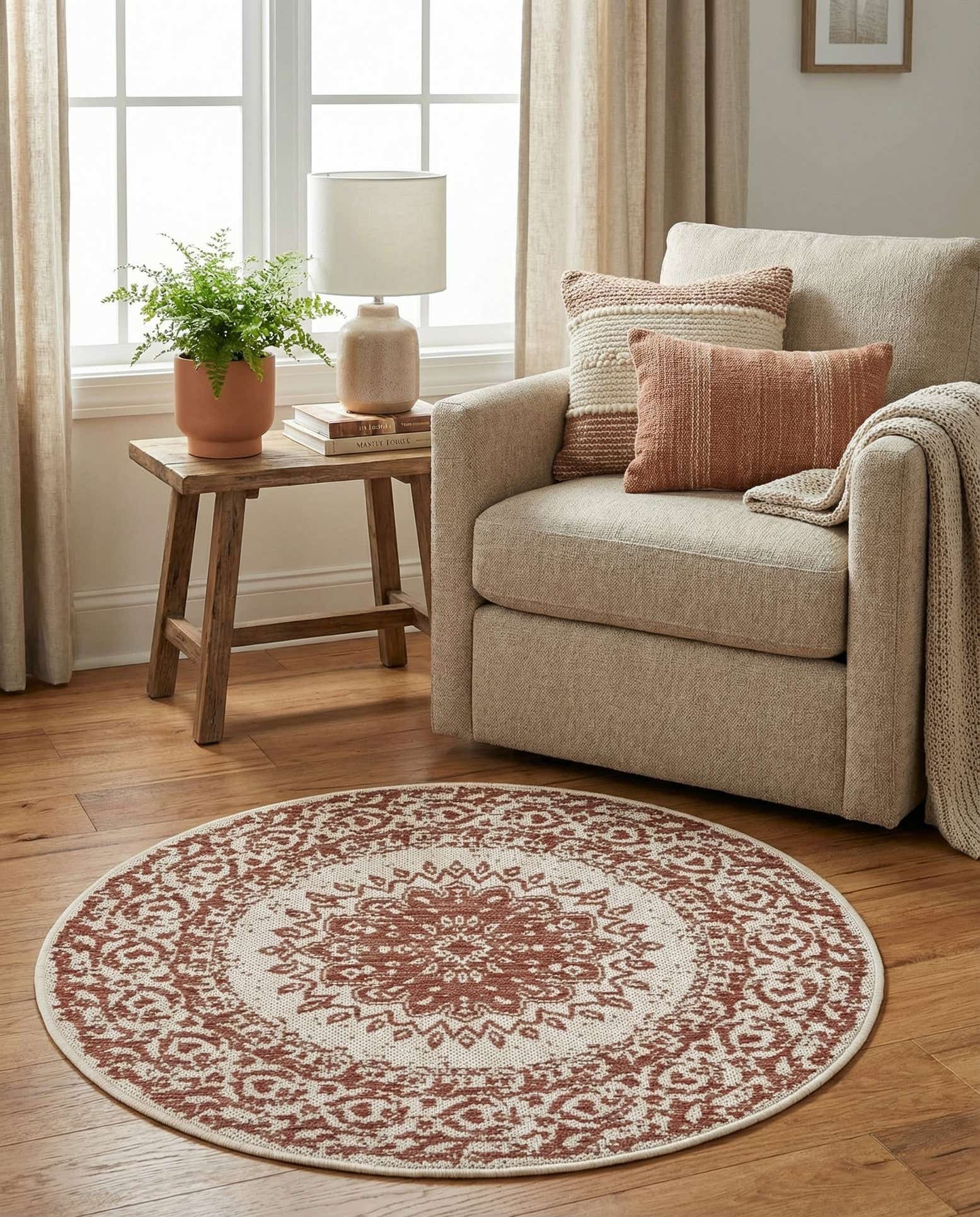 3' x 3' Easy-Clean Traditional Indoor / Outdoor Round Rug