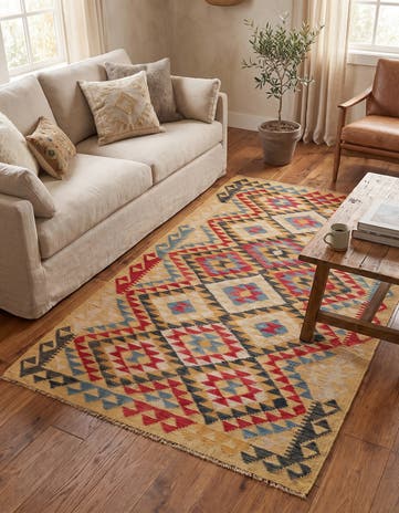 3' 6 x 6' 6 Hand Woven Kilim Maymana Wool Rug