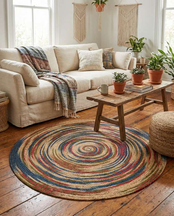 125cm x 125cm Fait main Braided Jute Tapis Rond