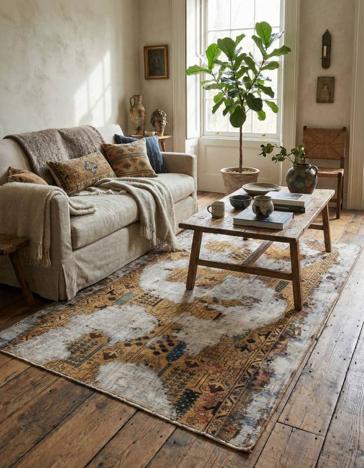 Detail image of 4' 10 x 6' 3  Hand Knotted Ultra Vintage Persian Wool Square Rug