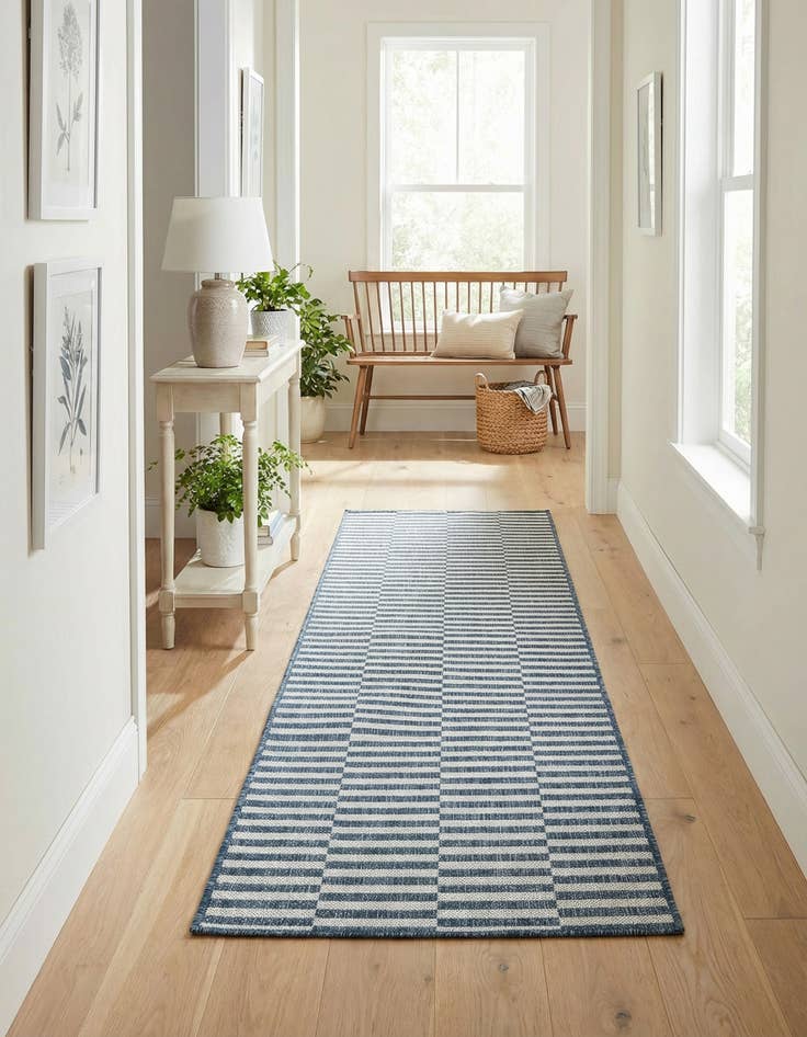 Detail image of 2' x 8'  Washable Striped Indoor / Outdoor Runner Rug