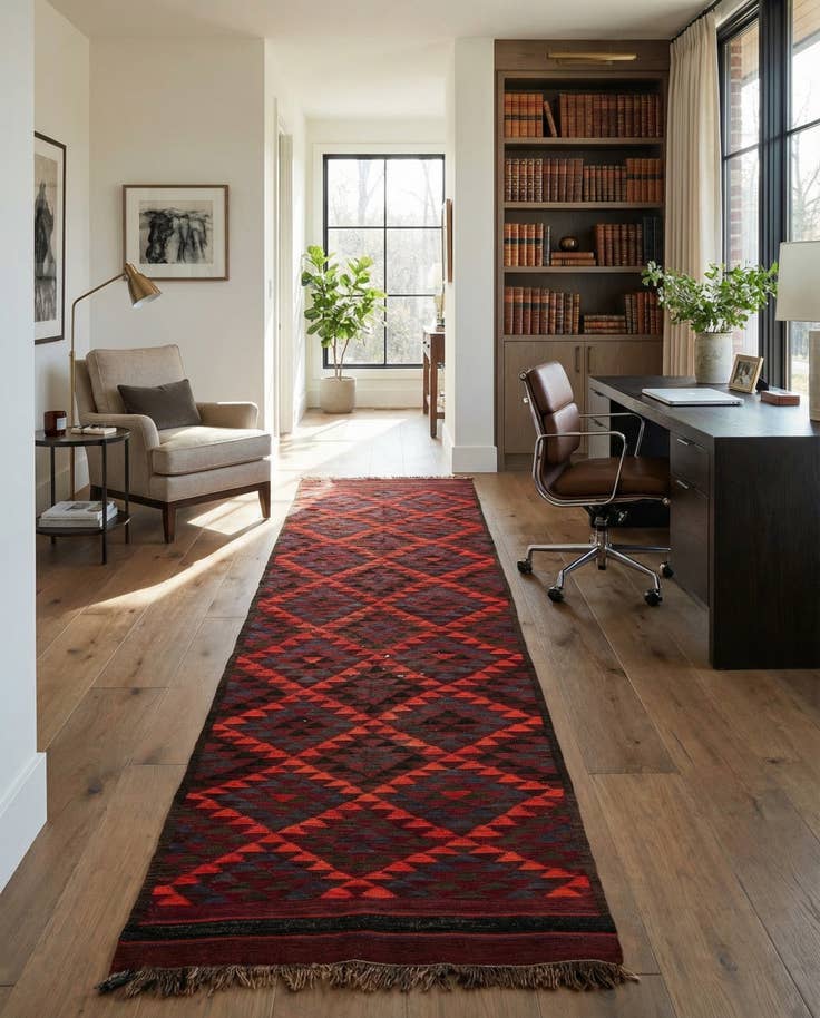 Detail image of 4' 6 x 14' 10 Hand Woven Kilim Fars Wool Runner Rug