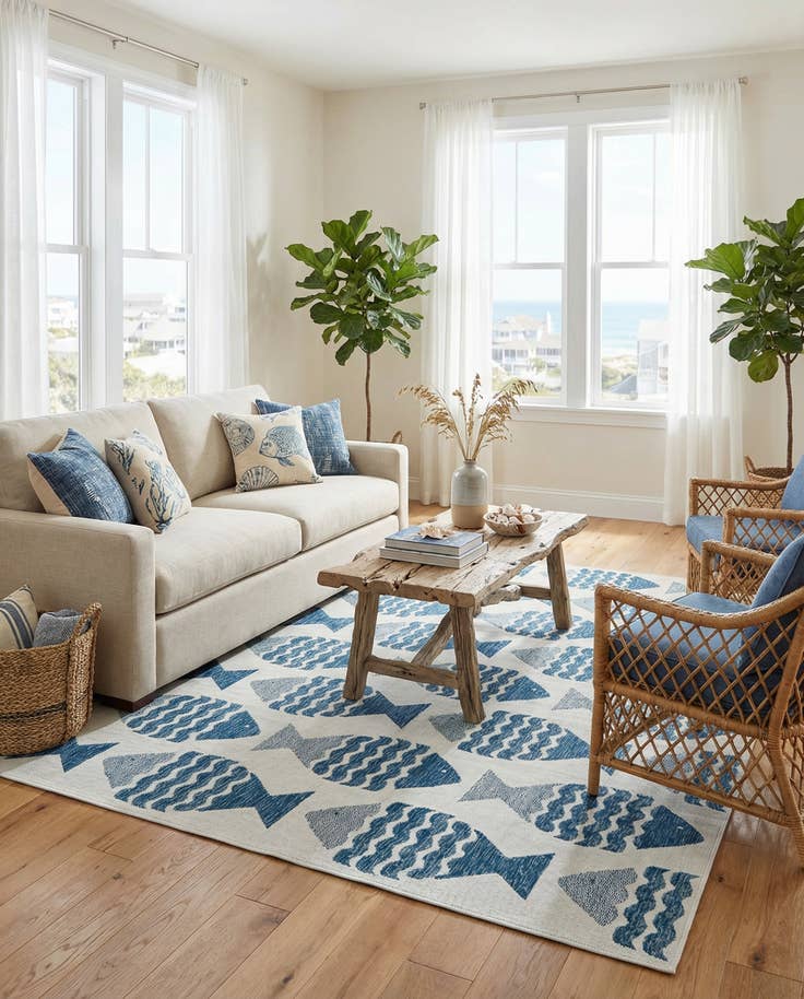 Detail image of 7' x 10' Easy-Clean Coastal Indoor / Outdoor Rug