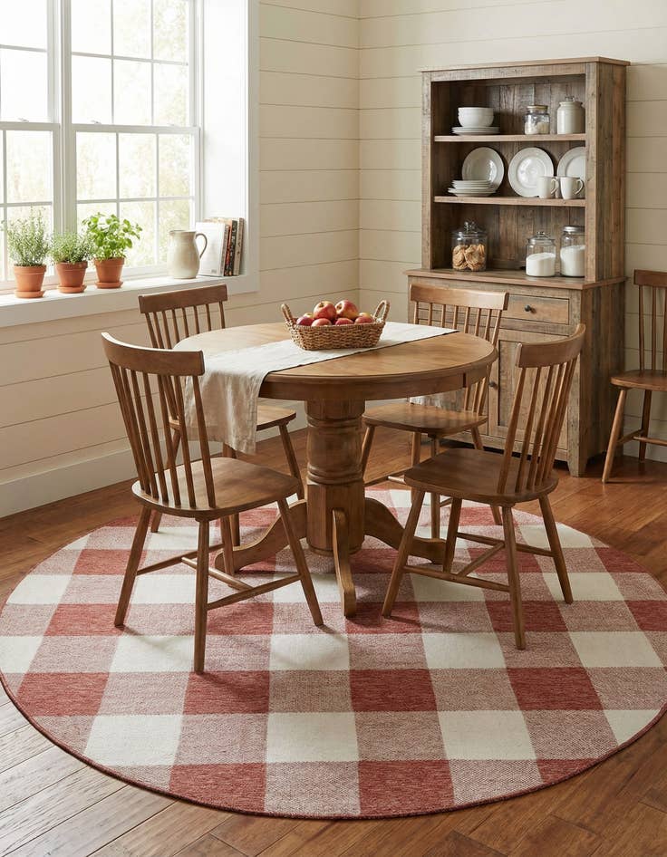 Detail image of 7' 10 x 7' 10  Washable Checkered Indoor / Outdoor Round Rug