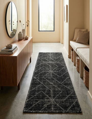 Jet Black WoolCraft Geometric Runner Rug