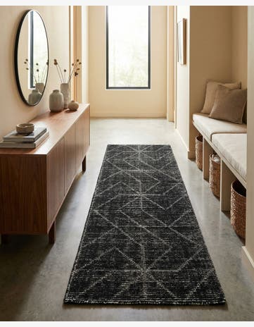 Jet Black WoolCraft Geometric Runner Rug