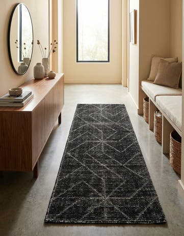 Jet Black WoolCraft Geometric Runner Rug
