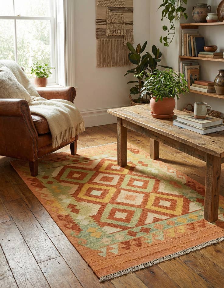 Detail image of 3' 2 x 5'  Hand Woven Kilim Waziri Wool Rug