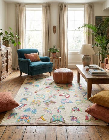 4' 6 x 6' 4 Hand Woven Kilim Suzani Wool Rug
