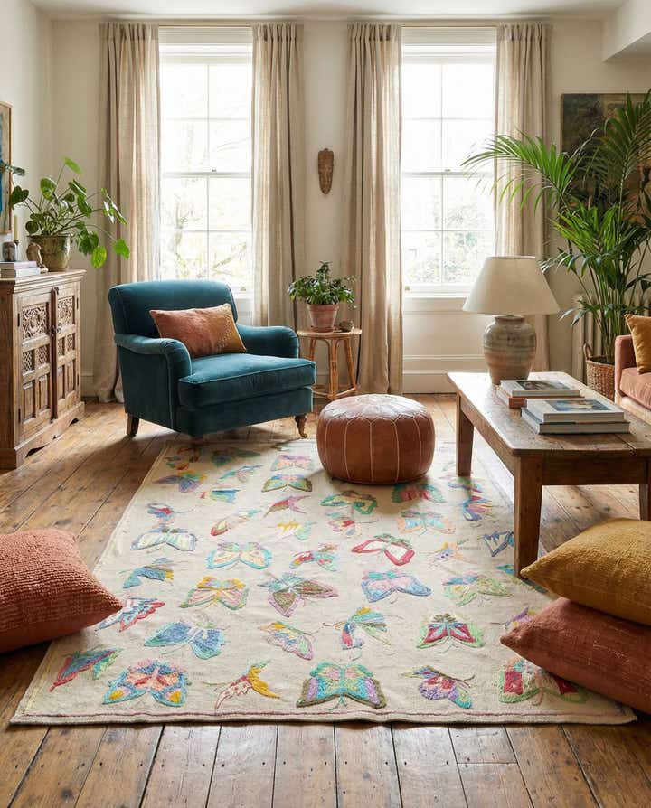 4' 6 x 6' 4 Hand Woven Kilim Suzani Wool Rug