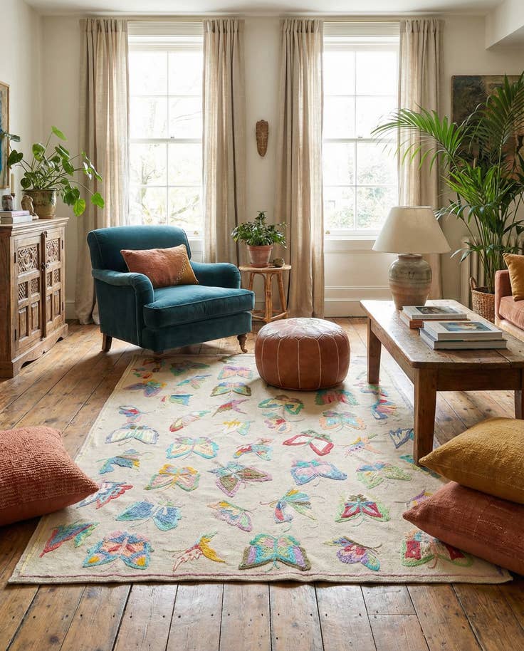 Detail image of 4' 6 x 6' 4 Hand Woven Kilim Suzani Wool Rug