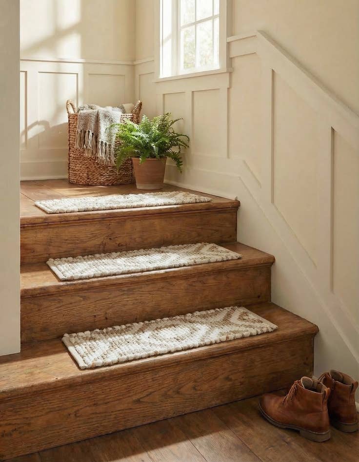 Detail image of 0' 9 x 2' 6 Hand Woven Chindi Jute Stair Rug