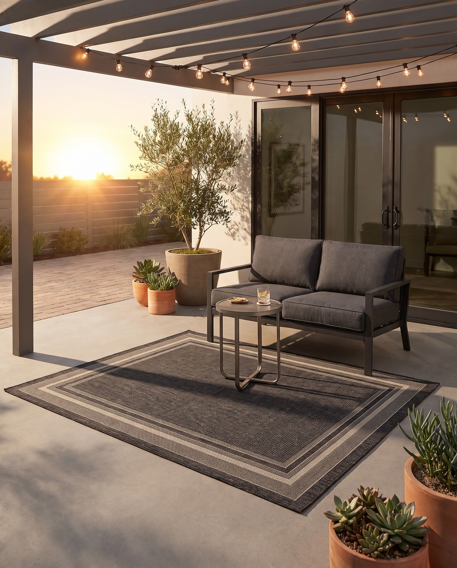 Black Easy-Clean Border Indoor / Outdoor Rug