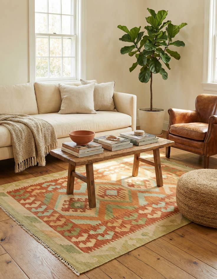 Detail image of 3' 2 x 5'  Hand Woven Kilim Waziri Wool Rug