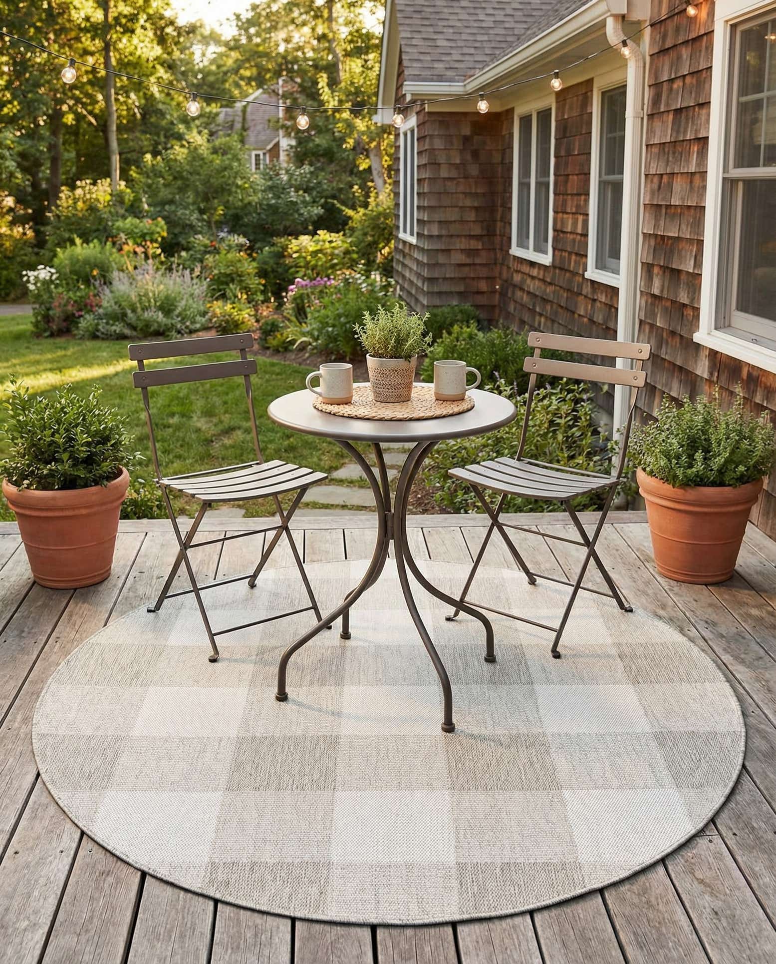 6' x 6' Easy-Clean Checkered Indoor / Outdoor Round Rug