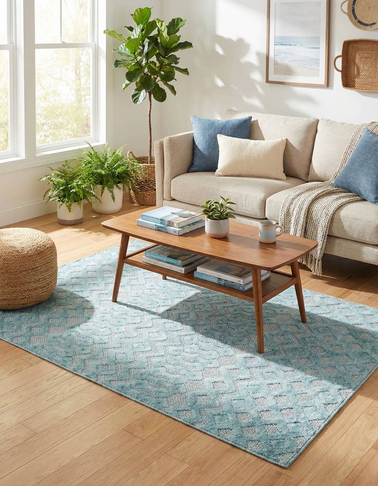 Detail image of 4' x 6'  Washable Trellis Textured Indoor / Outdoor Rug