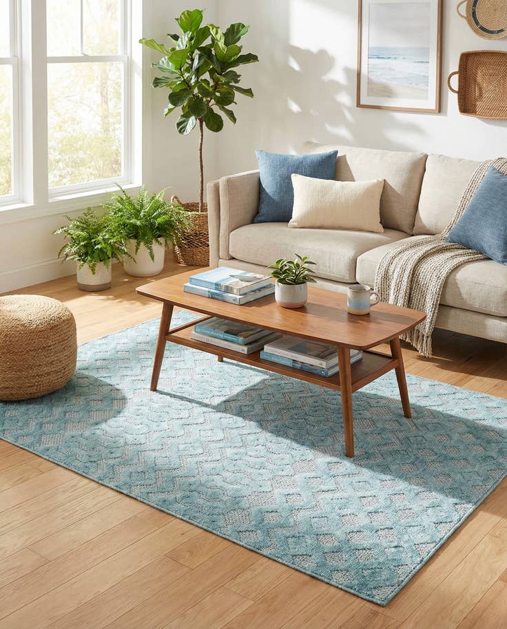 Detail image of 4' x 6' Easy-Clean Trellis Textured Indoor / Outdoor Rug