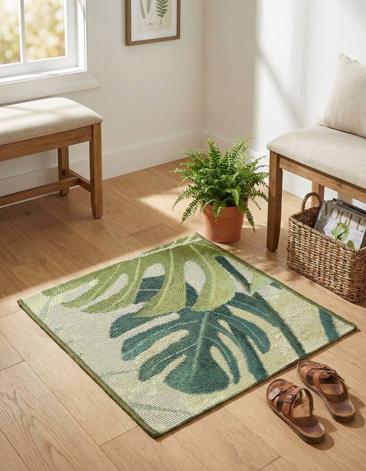 Detail image of  1' 4 x 1' 4  Washable Botanical Indoor / Outdoor Sample Rug