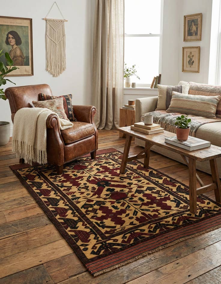 Detail image of  4' 4 x 6' 1  Hand Knotted Sumak Wool Rug