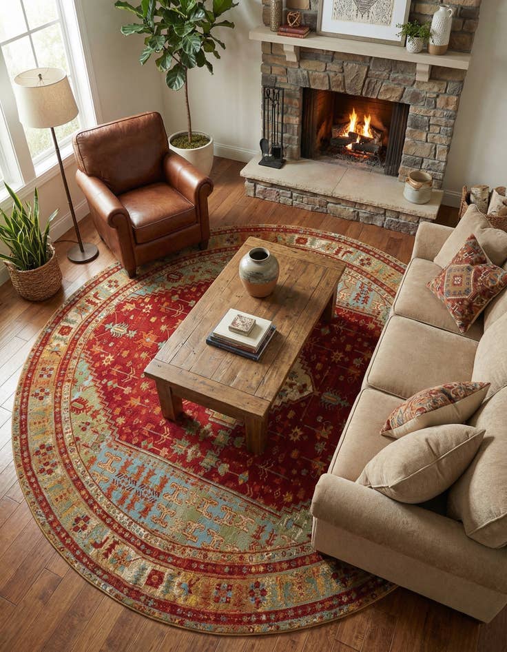 Detail image of 10' x 10'  Washable Traditional Indoor / Outdoor Round Rug
