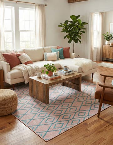 Pink and Aqua Easy-Clean Jill Zarin Turks and Caicos Indoor / Outdoor Square Rug