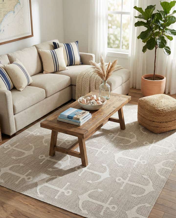 7' 10 x 7' 10 Easy-Clean Coastal Indoor / Outdoor Square Rug