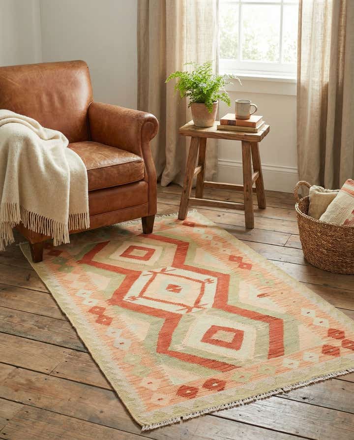 85cm x 130cm Handgewebt Kilim Waziri Wolle Teppich