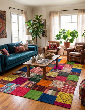 6' 8 x 9' 10 Hand Woven Kilim Patchwork Wool Rug
