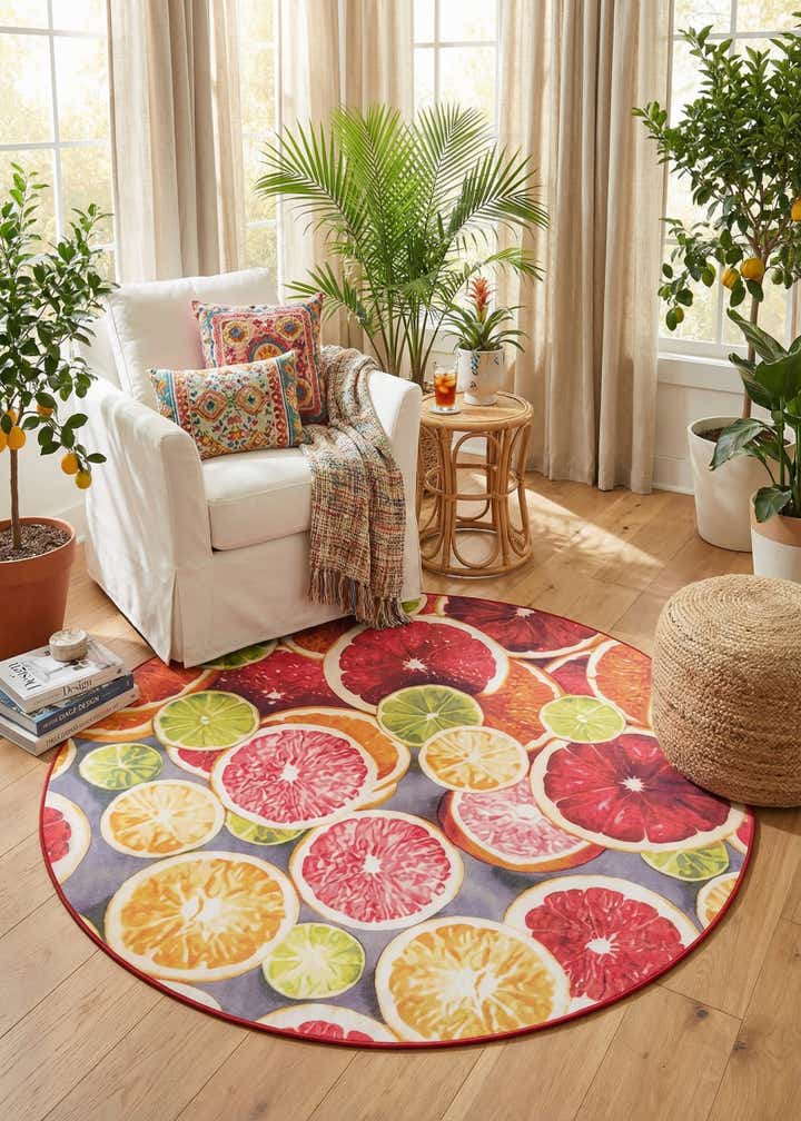 7' 10 x 7' 10 Easy-Clean Jill Zarin Caribbean Indoor / Outdoor Round Rug