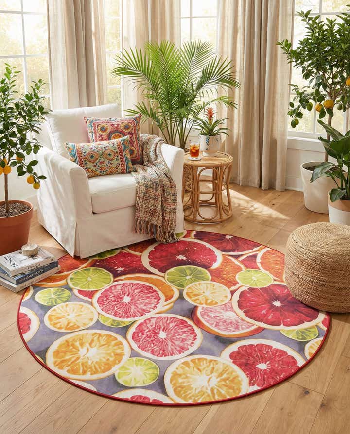 7' 10 x 7' 10 Easy-Clean Jill Zarin Caribbean Indoor / Outdoor Round Rug