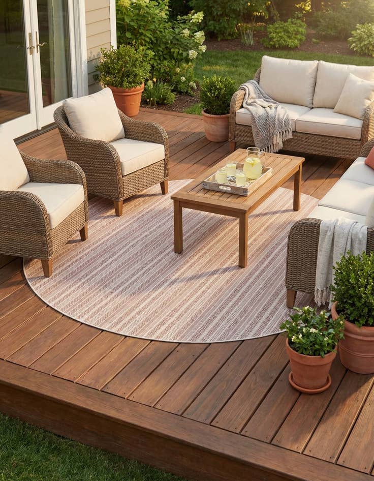 Detail image of 10' x 10' Easy-Clean Ribbon Indoor / Outdoor Round Rug