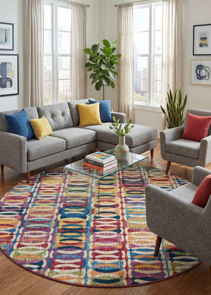7' 10 x 7' 10 Easy-Clean Modern Indoor / Outdoor Round Rug