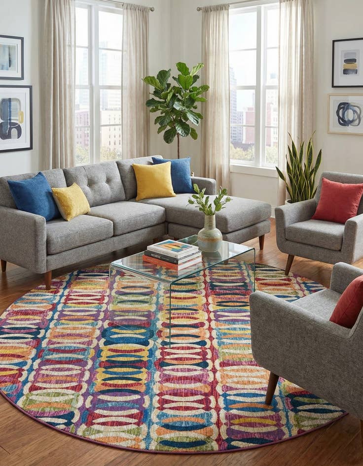 Detail image of 7' 10 x 7' 10 Easy-Clean Modern Indoor / Outdoor Round Rug