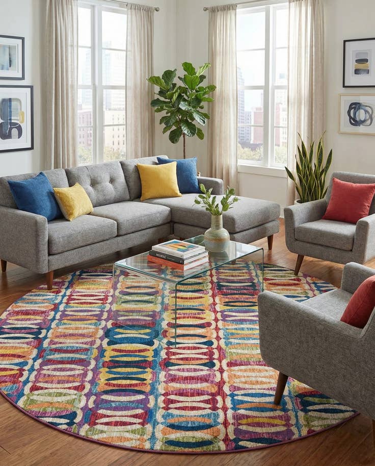 Detail image of 7' 10 x 7' 10 Easy-Clean Modern Indoor / Outdoor Round Rug