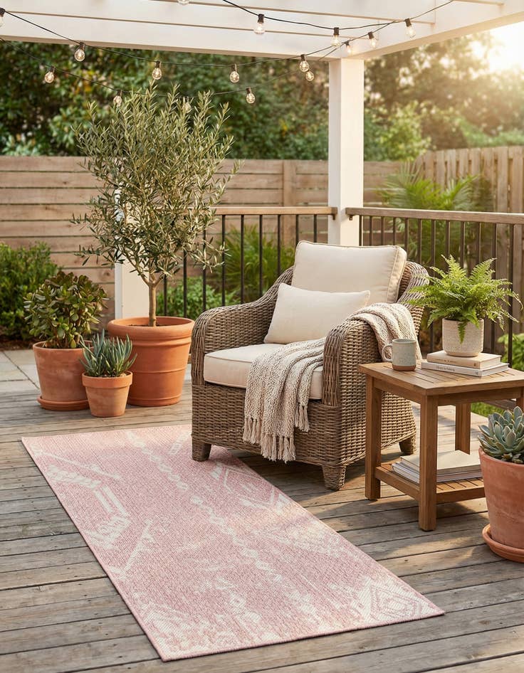 Detail image of 2' x 4'  Washable Bohemian Indoor / Outdoor Runner Rug