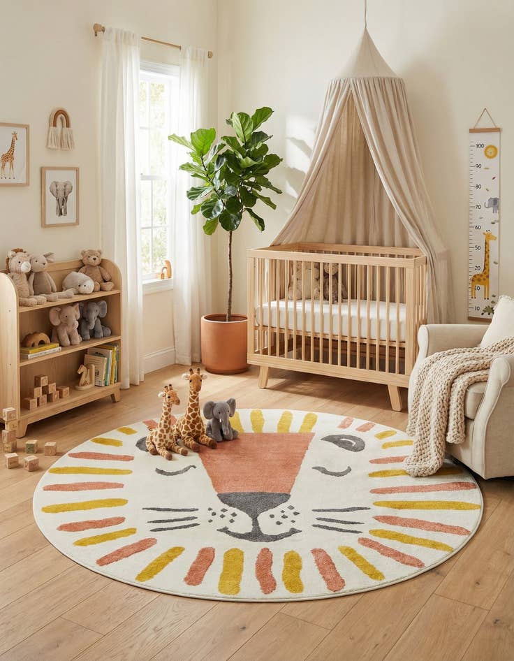 Detail image of 7' 10 x 7' 10 Lion Whimsy Kids Round Rug