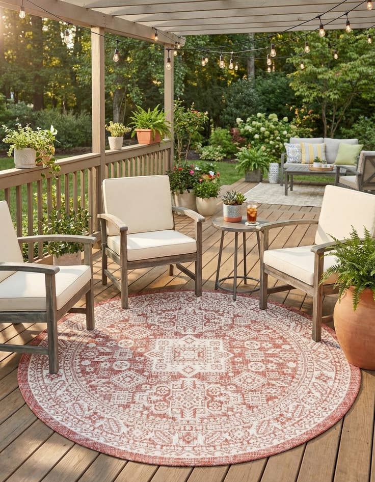 Detail image of  5' 3 x 5' 3  Washable Aztec Indoor / Outdoor Round Rug