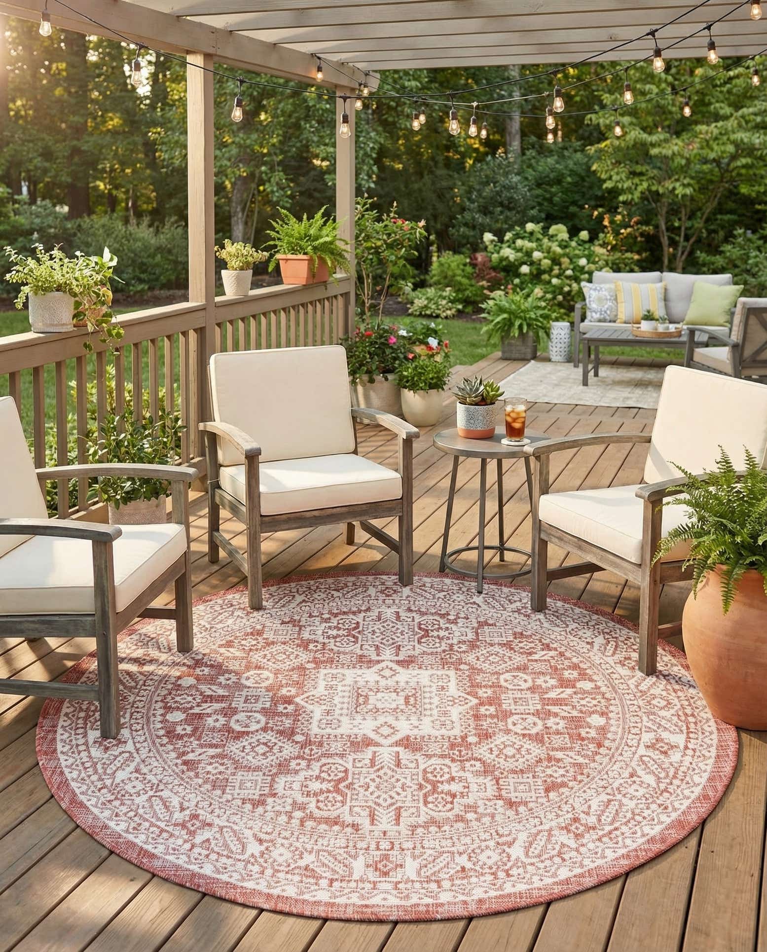 5' 3 x 5' 3 Easy-Clean Aztec Indoor / Outdoor Round Rug