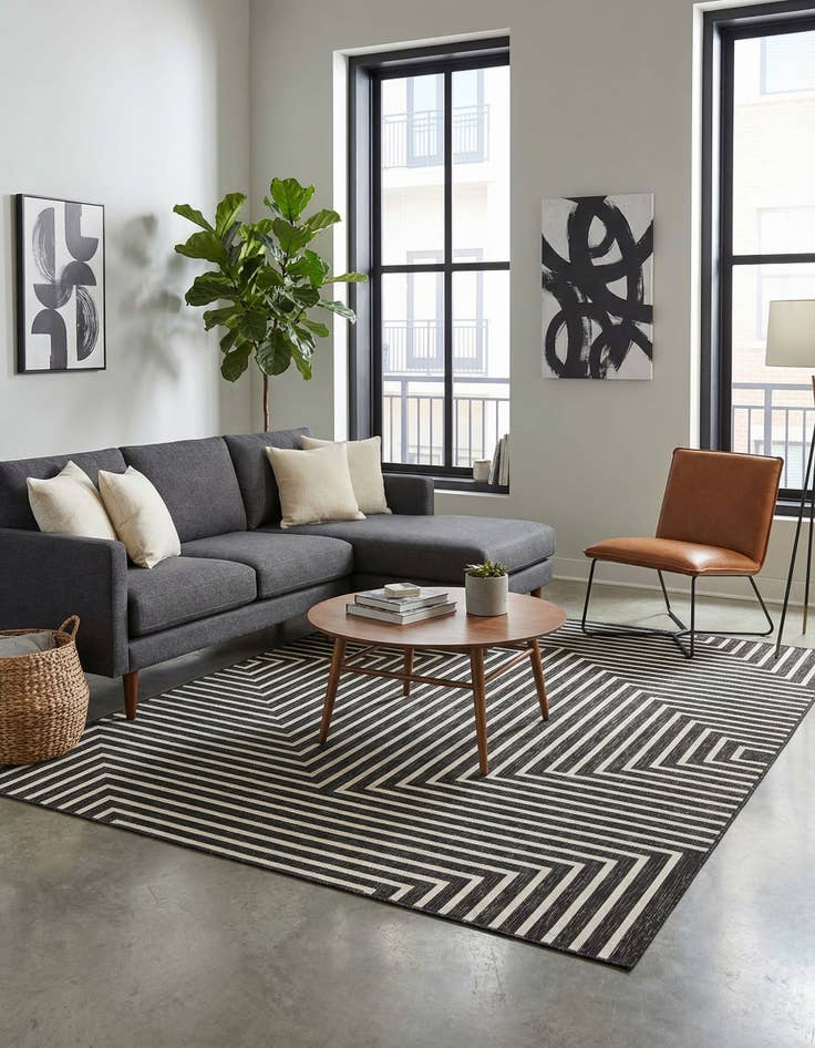 Detail image of  5' 3 x 8'  Washable Modern Indoor / Outdoor Rug