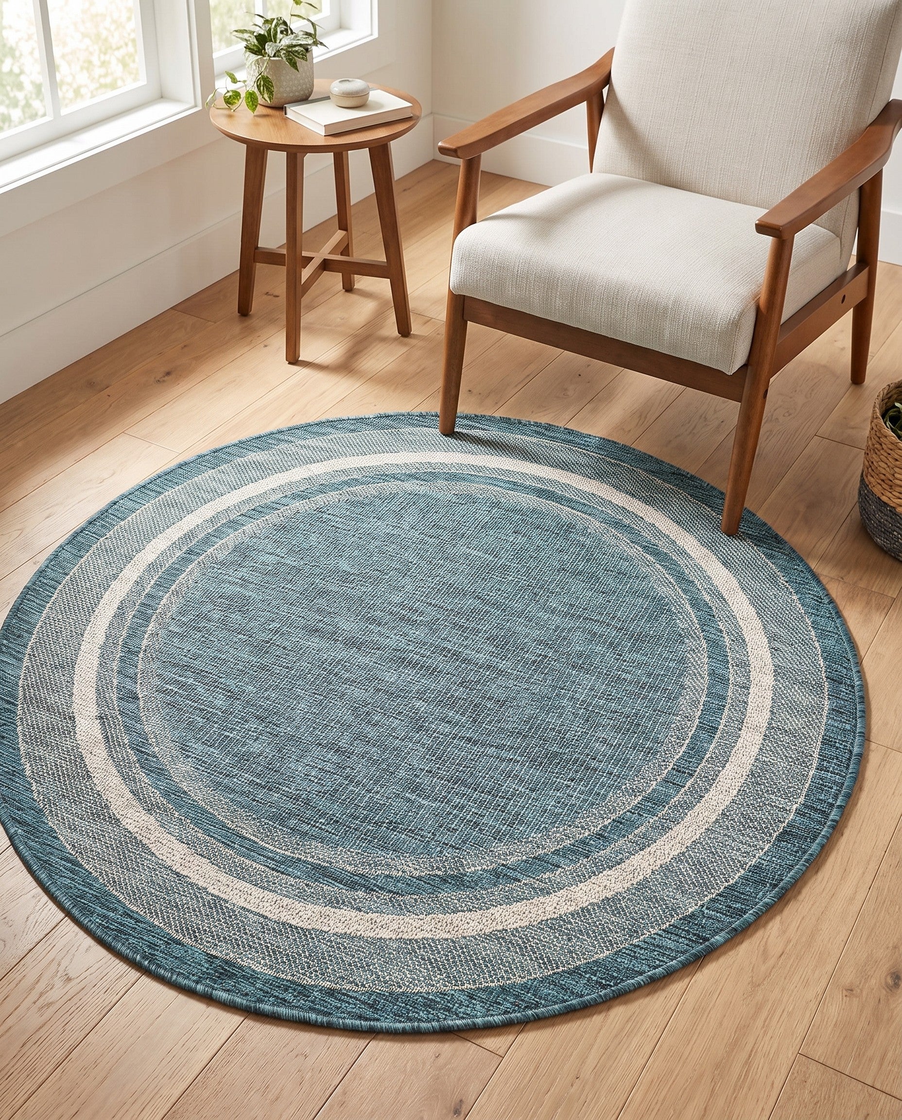 4' x 4' Easy-Clean Border Indoor / Outdoor Round Rug