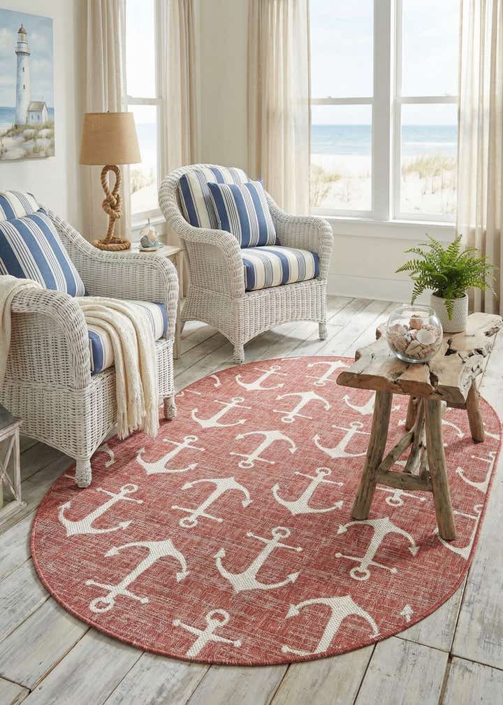 5' 3 x 8' Easy-Clean Coastal Indoor / Outdoor Oval Rug