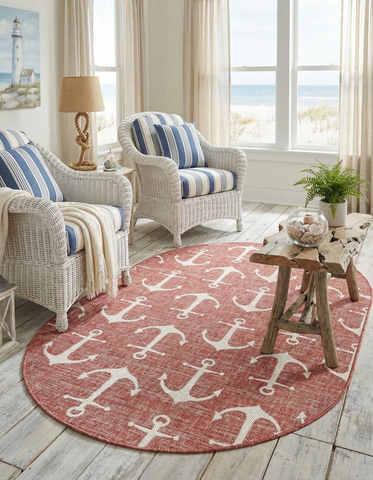 Detail image of 5' 3 x 8'  Washable Coastal Indoor / Outdoor Oval Rug