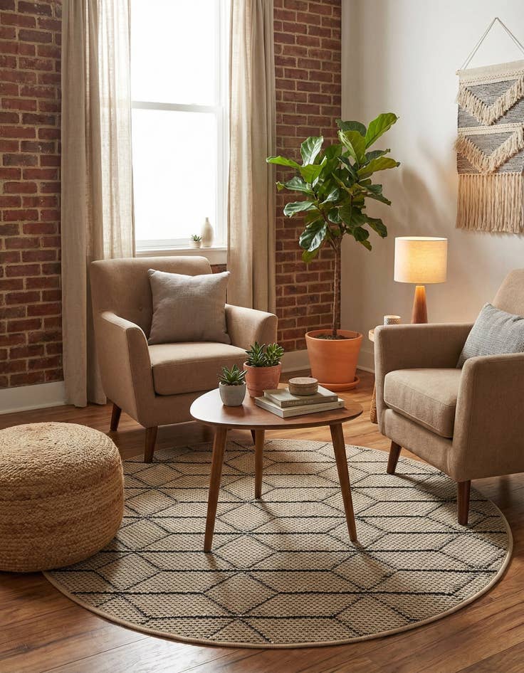 Detail image of  3' 1 x 3' 1  Washable Lattice Indoor / Outdoor Round Rug