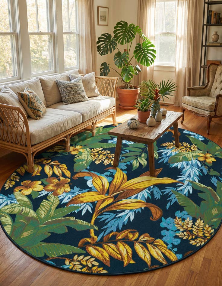 Detail image of  7' 10 x 10'  Washable Botanical Indoor / Outdoor Oval Rug