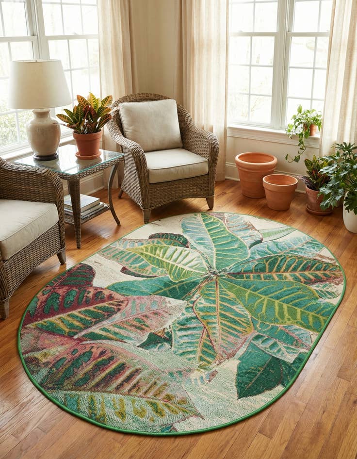 Detail image of 4' x 6'  Washable Botanical Indoor / Outdoor Oval Rug