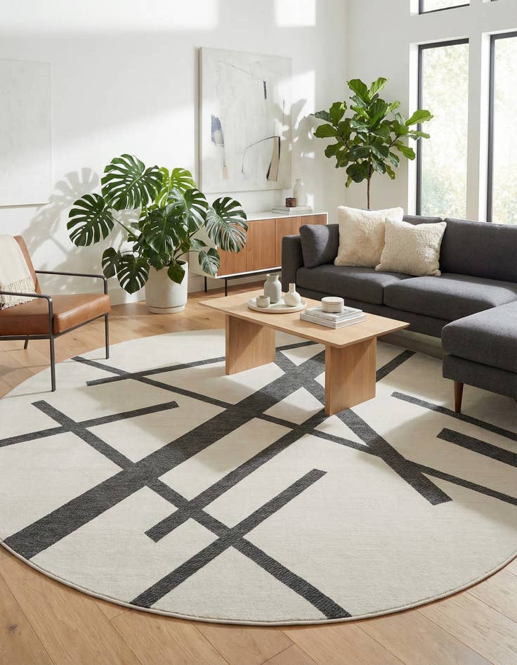 Detail image of 12' x 12'  Washable Modern Indoor / Outdoor Round Rug