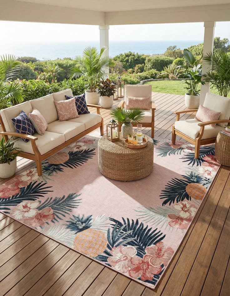 Detail image of  8' 2 x 10'  Washable Botanical Indoor / Outdoor Rug