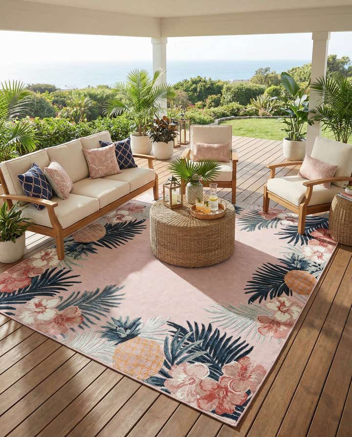 8' 2 x 10' Easy-Clean Botanical Indoor / Outdoor Rug