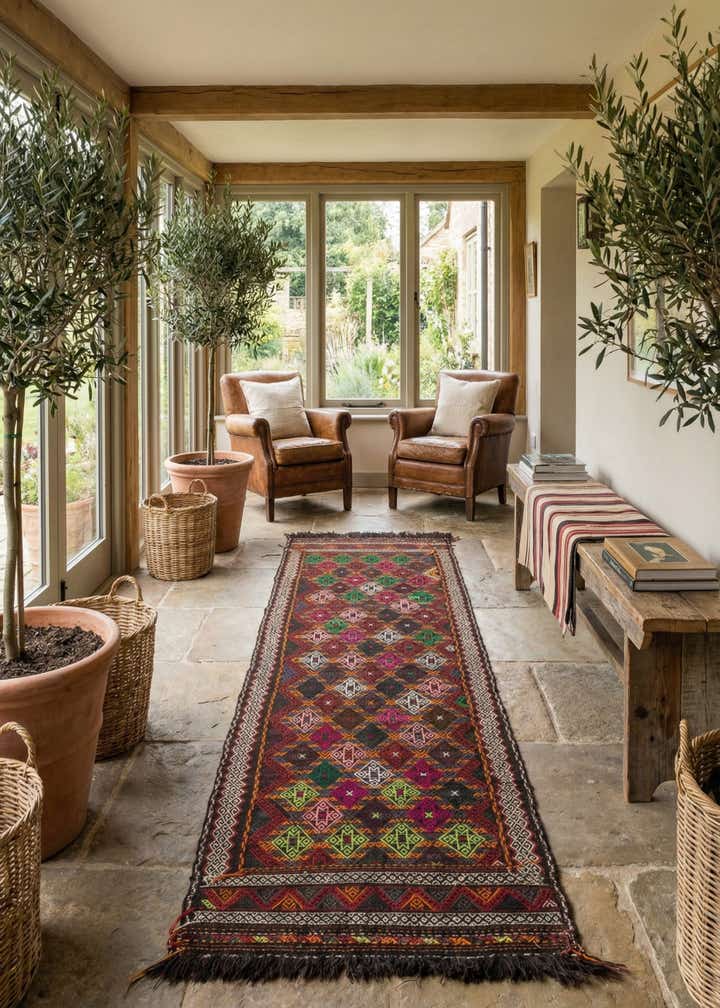 2' 7 x 9' 2 Hand Woven Kilim Fars Wool Runner Rug